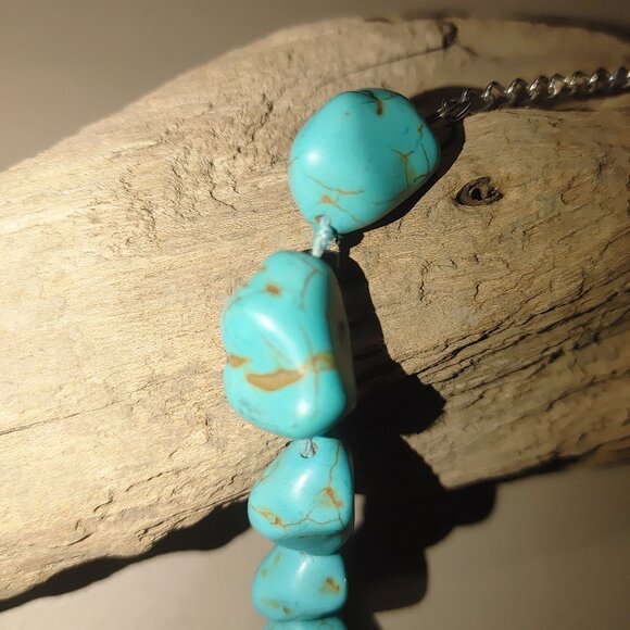 Turquoise Color Stone Nugget Bead Necklace Adjustable Chain - Picture 4 of 8